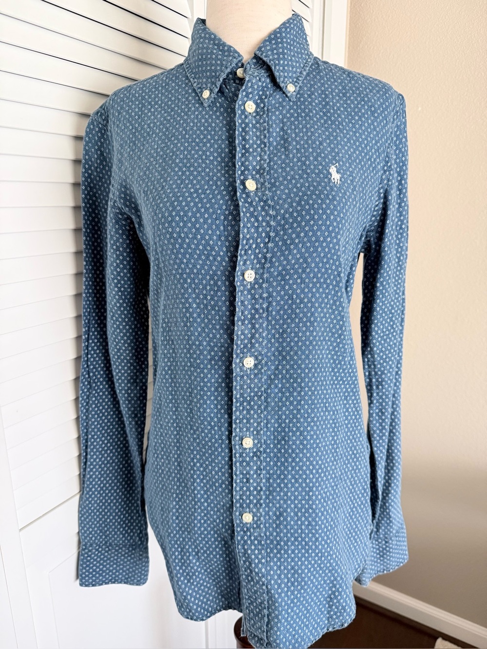 Ralph Lauren Womens Blue Diamond print Button-Down Shirt Size XS NWT